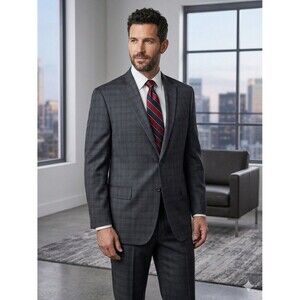 Canaletto Sport Coat 48R Charcoal Plaid 100% Wool Vitale Barberis Canonico Italy